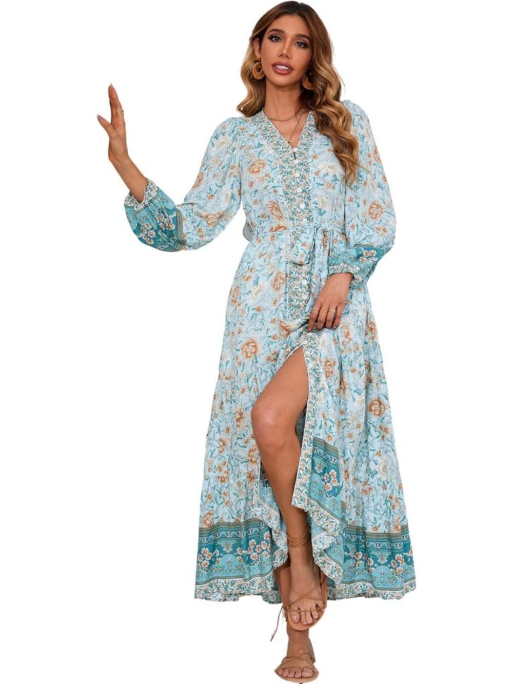 Boho Floral Print Button Down Midi Dress for Women - Stylish Summer Fashion